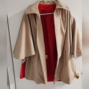 Women's Vintage Tan Cape Coat with Red Lining, One Size